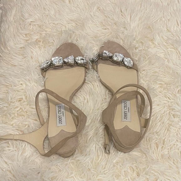 JIMMY CHOO Large Cut Crystals Mule Sandals Size38/US8 Dusty Pink Beige MARINE - Picture 4 of 9
